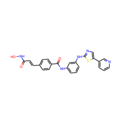 O=C(/C=C/c1ccc(C(=O)Nc2cccc(Nc3ncc(-c4cccnc4)s3)c2)cc1)NO ZINC000040957324