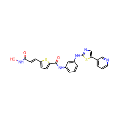 O=C(/C=C/c1ccc(C(=O)Nc2cccc(Nc3ncc(-c4cccnc4)s3)c2)s1)NO ZINC000040428670