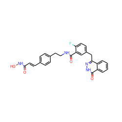 O=C(/C=C/c1ccc(CCNC(=O)c2cc(Cc3n[nH]c(=O)c4ccccc34)ccc2F)cc1)NO ZINC001772655195