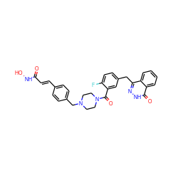 O=C(/C=C/c1ccc(CN2CCN(C(=O)c3cc(Cc4n[nH]c(=O)c5ccccc45)ccc3F)CC2)cc1)NO ZINC001772627609