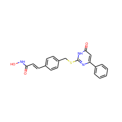 O=C(/C=C/c1ccc(CSc2nc(-c3ccccc3)cc(=O)[nH]2)cc1)NO ZINC000035050405