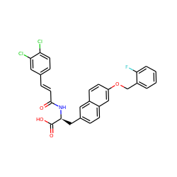 O=C(/C=C/c1ccc(Cl)c(Cl)c1)N[C@@H](Cc1ccc2cc(OCc3ccccc3F)ccc2c1)C(=O)O ZINC000072180978