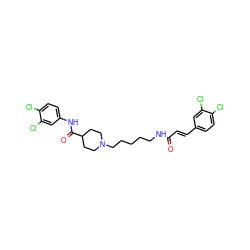 O=C(/C=C/c1ccc(Cl)c(Cl)c1)NCCCCCN1CCC(C(=O)Nc2ccc(Cl)c(Cl)c2)CC1 ZINC000036177567