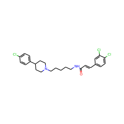 O=C(/C=C/c1ccc(Cl)c(Cl)c1)NCCCCCN1CCC(c2ccc(Cl)cc2)CC1 ZINC000028957576