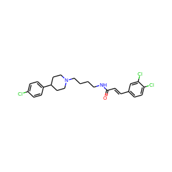 O=C(/C=C/c1ccc(Cl)c(Cl)c1)NCCCCN1CCC(c2ccc(Cl)cc2)CC1 ZINC000028957555