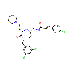 O=C(/C=C/c1ccc(Cl)cc1)NC[C@@H]1CCN(Cc2cc(Cl)cc(Cl)c2)C(=O)[C@H](CCN2CCCCC2)N1 ZINC000118692144