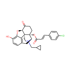 O=C(/C=C/c1ccc(Cl)cc1)O[C@@]12CCC(=O)[C@@H]3Oc4c(O)ccc5c4[C@@]31CCN(CC1CC1)[C@@H]2C5 ZINC000040899355