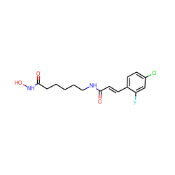 O=C(/C=C/c1ccc(Cl)cc1F)NCCCCCC(=O)NO ZINC000034028639