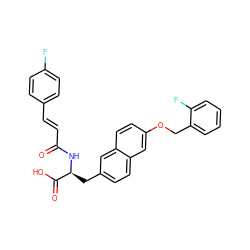 O=C(/C=C/c1ccc(F)cc1)N[C@@H](Cc1ccc2cc(OCc3ccccc3F)ccc2c1)C(=O)O ZINC000072179374