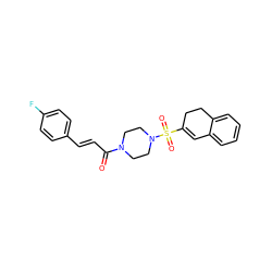 O=C(/C=C/c1ccc(F)cc1)N1CCN(S(=O)(=O)C2=Cc3ccccc3CC2)CC1 ZINC000206369965