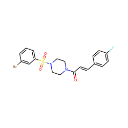 O=C(/C=C/c1ccc(F)cc1)N1CCN(S(=O)(=O)c2cccc(Br)c2)CC1 ZINC000015386452