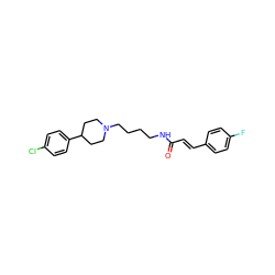 O=C(/C=C/c1ccc(F)cc1)NCCCCN1CCC(c2ccc(Cl)cc2)CC1 ZINC000028957545