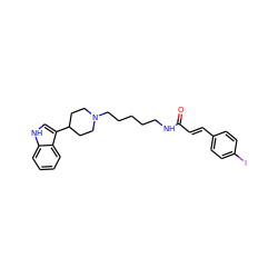 O=C(/C=C/c1ccc(I)cc1)NCCCCCN1CCC(c2c[nH]c3ccccc23)CC1 ZINC000029482999