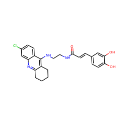 O=C(/C=C/c1ccc(O)c(O)c1)NCCNc1c2c(nc3cc(Cl)ccc13)CCCC2 ZINC000095572977