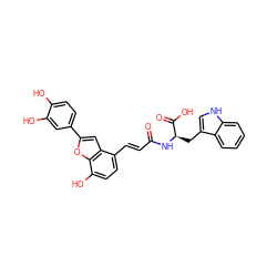 O=C(/C=C/c1ccc(O)c2oc(-c3ccc(O)c(O)c3)cc12)N[C@H](Cc1c[nH]c2ccccc12)C(=O)O ZINC001772598885