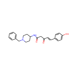 O=C(/C=C/c1ccc(O)cc1)CC(=O)NC1CCN(Cc2ccccc2)CC1 ZINC000653889629