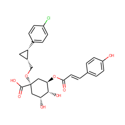 O=C(/C=C/c1ccc(O)cc1)O[C@@H]1C[C@](OC[C@@H]2C[C@@H]2c2ccc(Cl)cc2)(C(=O)O)C[C@@H](O)[C@H]1O ZINC000004391773