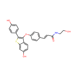 O=C(/C=C/c1ccc(Oc2c(-c3ccc(O)cc3)sc3cc(O)ccc23)cc1)NCCO ZINC000221333744