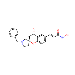 O=C(/C=C/c1ccc2c(c1)C(=O)C[C@]1(CCN(Cc3ccccc3)C1)O2)NO ZINC000116483413