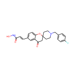 O=C(/C=C/c1ccc2c(c1)C(=O)CC1(CCN(Cc3ccc(F)cc3)CC1)O2)NO ZINC000096271544