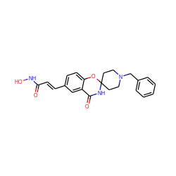 O=C(/C=C/c1ccc2c(c1)C(=O)NC1(CCN(Cc3ccccc3)CC1)O2)NO ZINC000043208350