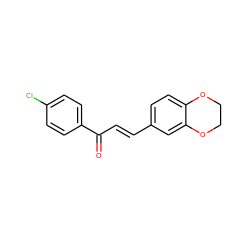 O=C(/C=C/c1ccc2c(c1)OCCO2)c1ccc(Cl)cc1 ZINC000016405822