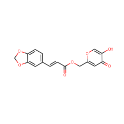 O=C(/C=C/c1ccc2c(c1)OCO2)OCc1cc(=O)c(O)co1 ZINC000084604565