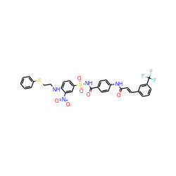 O=C(/C=C/c1cccc(C(F)(F)F)c1)Nc1ccc(C(=O)NS(=O)(=O)c2ccc(NCCSc3ccccc3)c([N+](=O)[O-])c2)cc1 ZINC001772615063