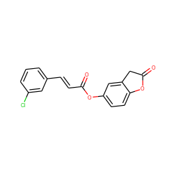 O=C(/C=C/c1cccc(Cl)c1)Oc1ccc2c(c1)CC(=O)O2 ZINC000064251915