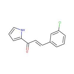 O=C(/C=C/c1cccc(Cl)c1)c1ccc[nH]1 ZINC000653771354