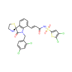 O=C(/C=C/c1cccc2c1N(Cc1ccc(Cl)cc1Cl)C(=O)[C@@]21NCCS1)NS(=O)(=O)c1cc(Cl)c(Cl)s1 ZINC000049744978