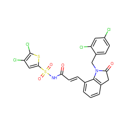 O=C(/C=C/c1cccc2c1N(Cc1ccc(Cl)cc1Cl)C(=O)C2)NS(=O)(=O)c1cc(Cl)c(Cl)s1 ZINC000049780822