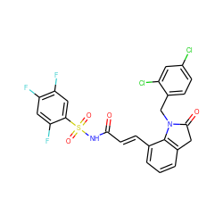 O=C(/C=C/c1cccc2c1N(Cc1ccc(Cl)cc1Cl)C(=O)C2)NS(=O)(=O)c1cc(F)c(F)cc1F ZINC000049780693