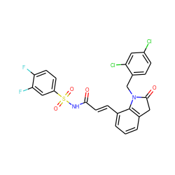 O=C(/C=C/c1cccc2c1N(Cc1ccc(Cl)cc1Cl)C(=O)C2)NS(=O)(=O)c1ccc(F)c(F)c1 ZINC000049780753