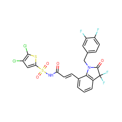 O=C(/C=C/c1cccc2c1N(Cc1ccc(F)c(F)c1)C(=O)C2(F)F)NS(=O)(=O)c1cc(Cl)c(Cl)s1 ZINC000049780862