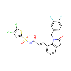 O=C(/C=C/c1cccc2c1N(Cc1ccc(F)c(F)c1)C(=O)C2)NS(=O)(=O)c1cc(Cl)c(Cl)s1 ZINC000049793446