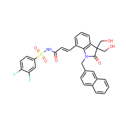 O=C(/C=C/c1cccc2c1N(Cc1ccc3ccccc3c1)C(=O)C2(CO)CO)NS(=O)(=O)c1ccc(F)c(F)c1 ZINC000049793449