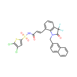 O=C(/C=C/c1cccc2c1N(Cc1ccc3ccccc3c1)C(=O)C2(F)F)NS(=O)(=O)c1cc(Cl)c(Cl)s1 ZINC000049781386