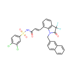 O=C(/C=C/c1cccc2c1N(Cc1ccc3ccccc3c1)C(=O)C2(F)F)NS(=O)(=O)c1ccc(Cl)c(Cl)c1 ZINC000049781380