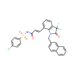 O=C(/C=C/c1cccc2c1N(Cc1ccc3ccccc3c1)C(=O)C2(F)F)NS(=O)(=O)c1ccc(Cl)cc1 ZINC000049780854