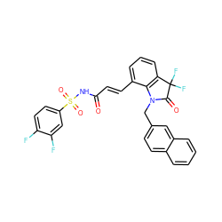 O=C(/C=C/c1cccc2c1N(Cc1ccc3ccccc3c1)C(=O)C2(F)F)NS(=O)(=O)c1ccc(F)c(F)c1 ZINC000049783738