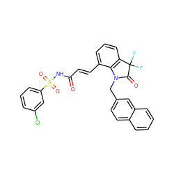 O=C(/C=C/c1cccc2c1N(Cc1ccc3ccccc3c1)C(=O)C2(F)F)NS(=O)(=O)c1cccc(Cl)c1 ZINC000049784856