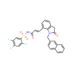 O=C(/C=C/c1cccc2c1N(Cc1ccc3ccccc3c1)C(=O)C2)NS(=O)(=O)c1cc(F)c(F)cc1F ZINC000049781005