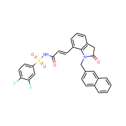 O=C(/C=C/c1cccc2c1N(Cc1ccc3ccccc3c1)C(=O)C2)NS(=O)(=O)c1ccc(F)c(F)c1 ZINC000049067818