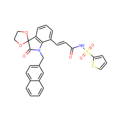 O=C(/C=C/c1cccc2c1N(Cc1ccc3ccccc3c1)C(=O)C21OCCO1)NS(=O)(=O)c1cccs1 ZINC000049802896