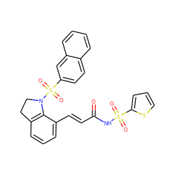 O=C(/C=C/c1cccc2c1N(S(=O)(=O)c1ccc3ccccc3c1)CC2)NS(=O)(=O)c1cccs1 ZINC000049694402