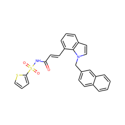 O=C(/C=C/c1cccc2ccn(Cc3ccc4ccccc4c3)c12)NS(=O)(=O)c1cccs1 ZINC000045253150