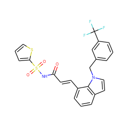 O=C(/C=C/c1cccc2ccn(Cc3cccc(C(F)(F)F)c3)c12)NS(=O)(=O)c1cccs1 ZINC000045317692