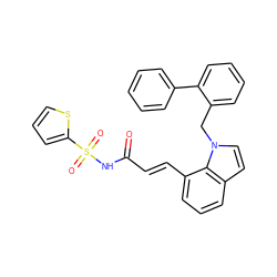 O=C(/C=C/c1cccc2ccn(Cc3ccccc3-c3ccccc3)c12)NS(=O)(=O)c1cccs1 ZINC000045253257