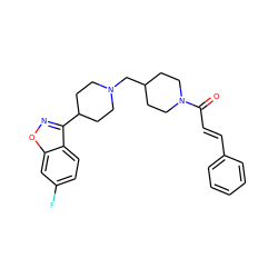 O=C(/C=C/c1ccccc1)N1CCC(CN2CCC(c3noc4cc(F)ccc34)CC2)CC1 ZINC000653807407